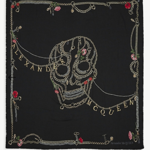 Alexander McQueen Chain Skull Wool Large Scarf Black - Picture 3 of 10